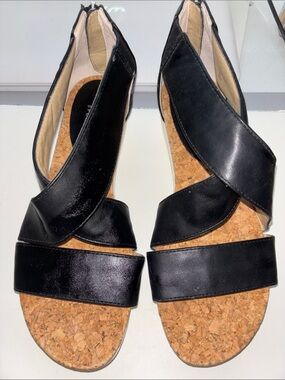 Adrienne Vittadini Black Cork-Trim Crisscross Sandals